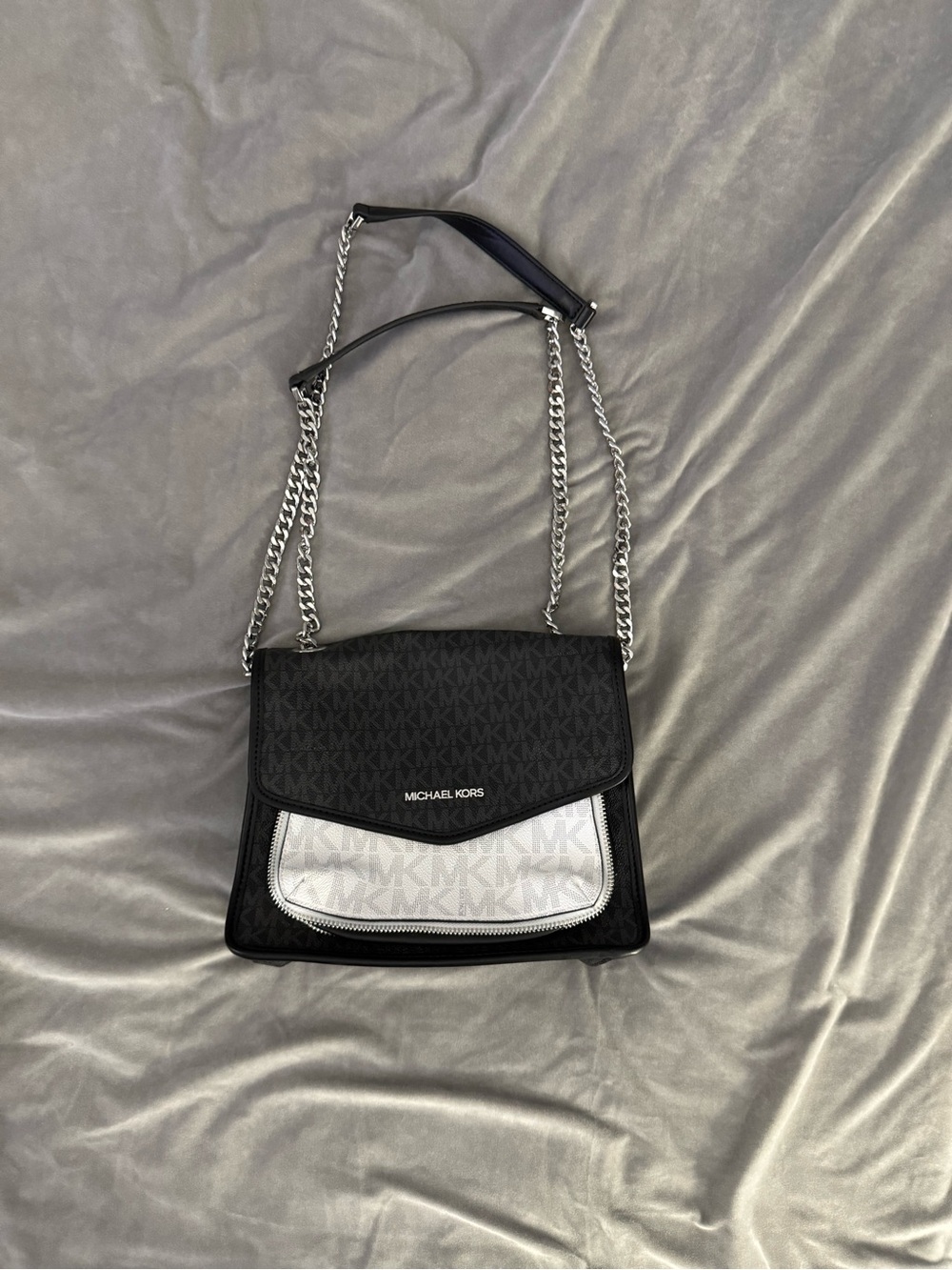Michael Kors Black and Silver Logo Crossbody Bag